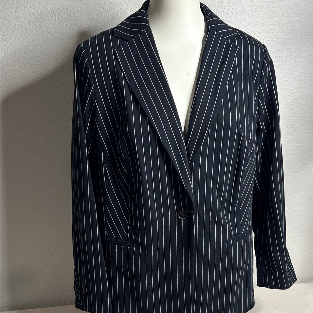 Lane Bryant The Bryant Blazer 14P Black White Pinstripe Tailored Jacket